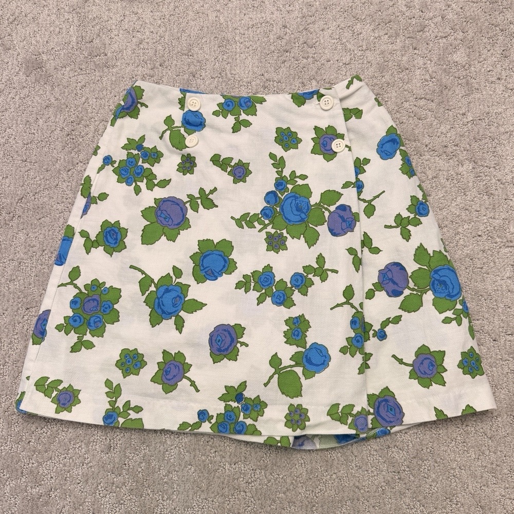 Century of Boston Vintage Floral Button-Front Skirt White Blue Green Skort
